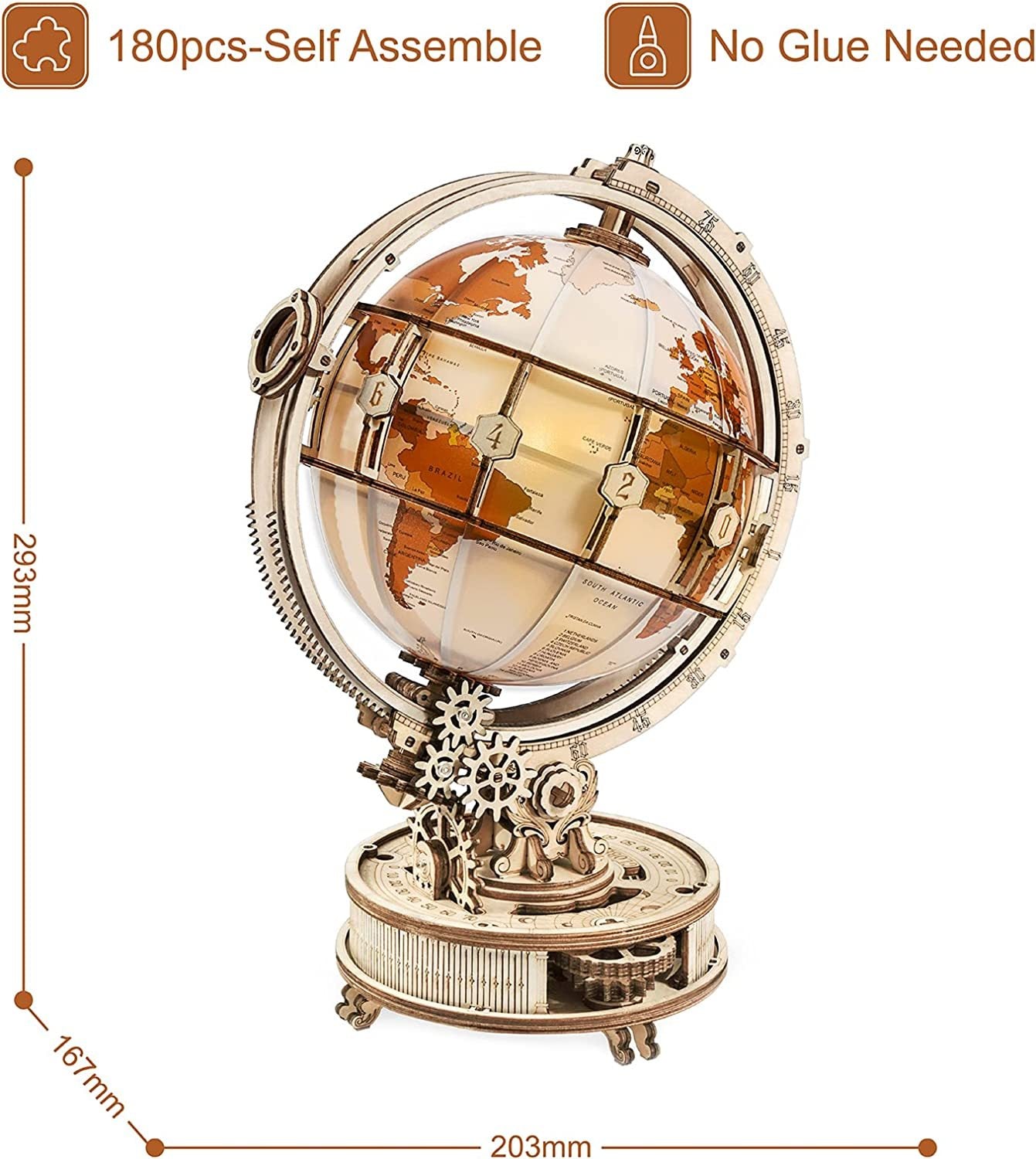 The Globe - Luminous Wooden 3D Model Globe