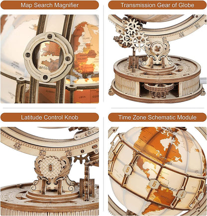 The Globe - Luminous Wooden 3D Model Globe