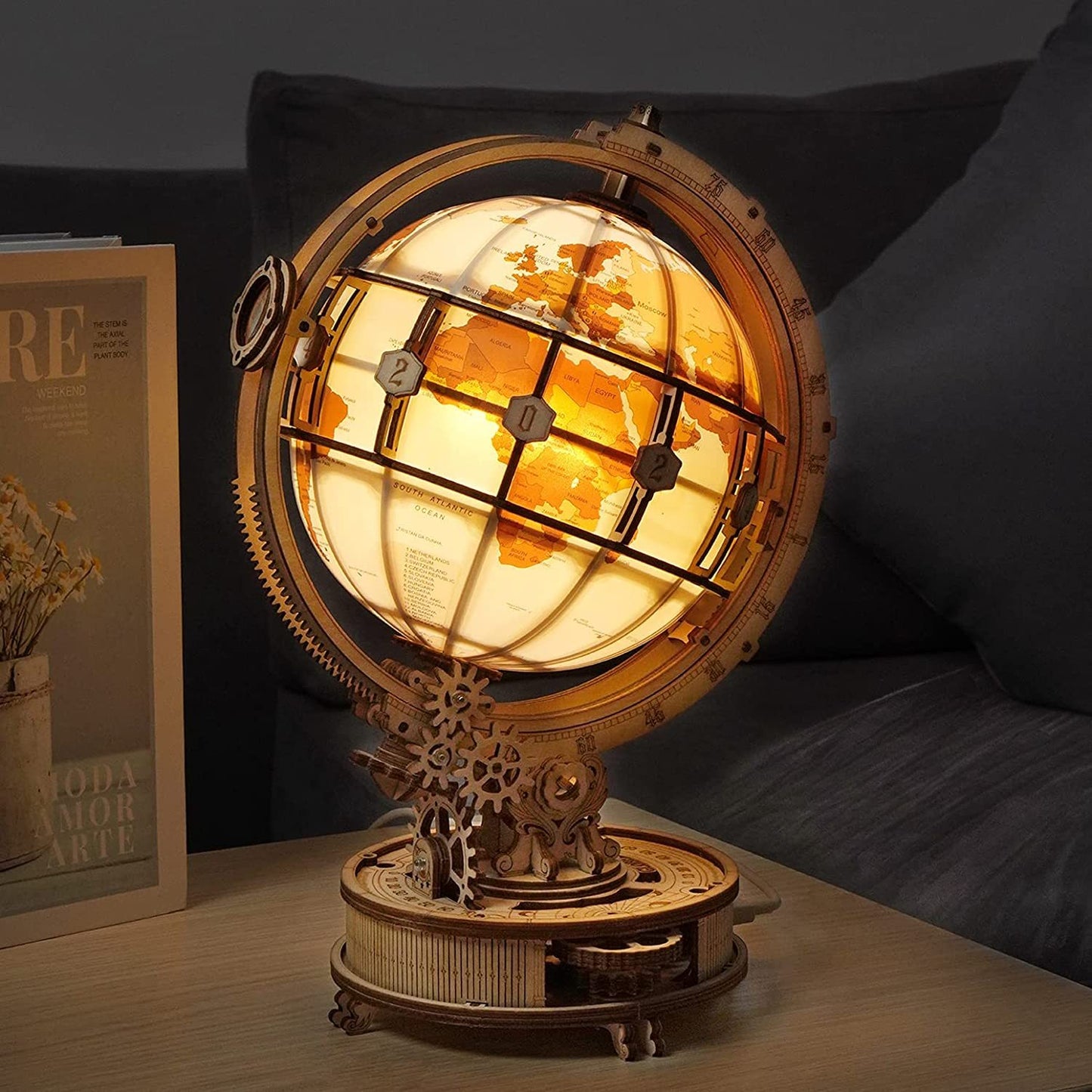 The Globe - Luminous Wooden 3D Model Globe